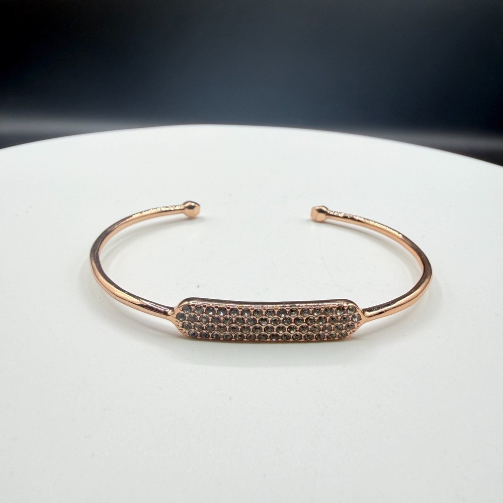 Rose Gold Tone Crystal Pave Cuff Bracelet Minimalist Stackable Open Bangle Gift
